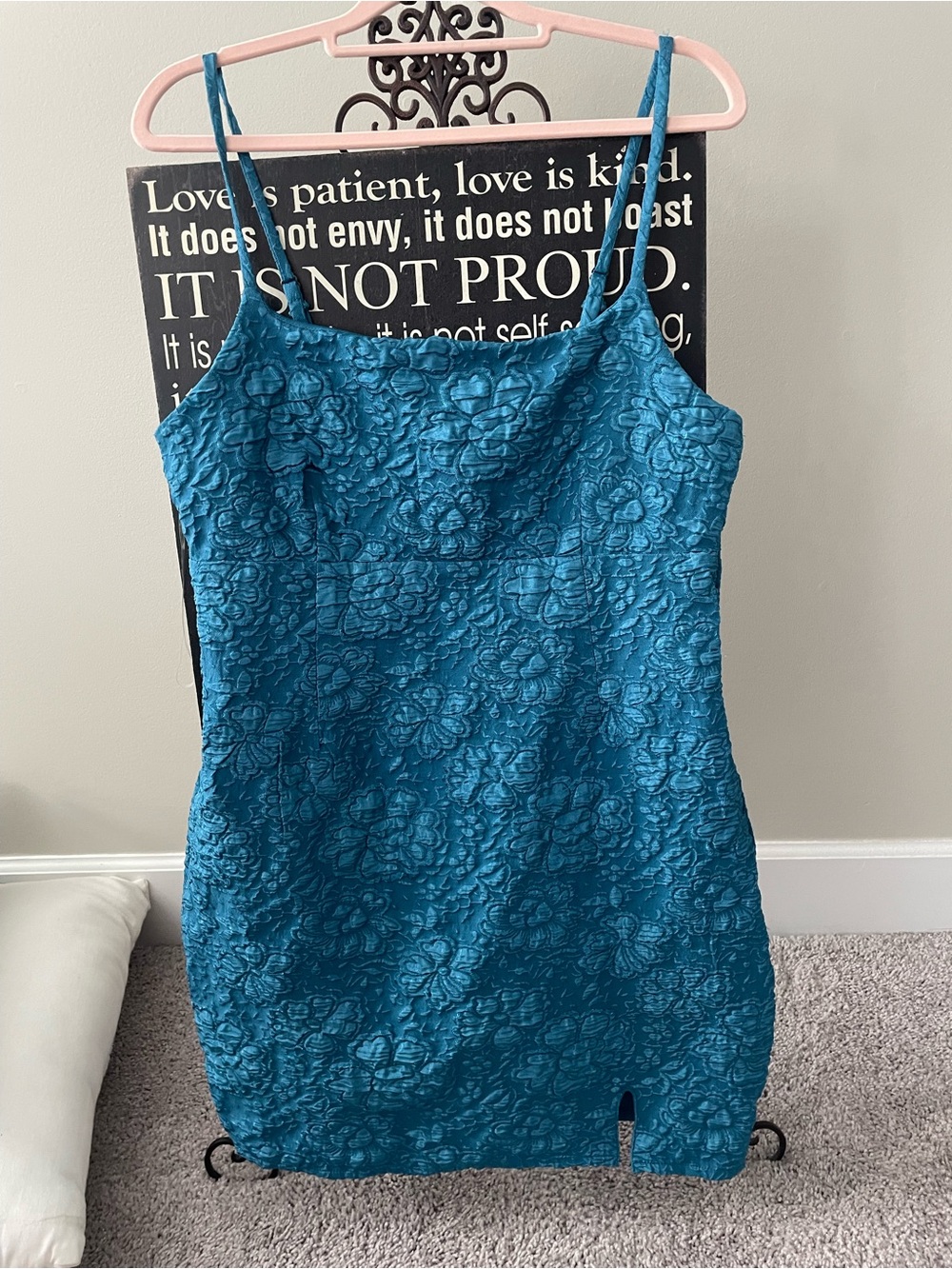 Teal Floral Lace Slip Dress
